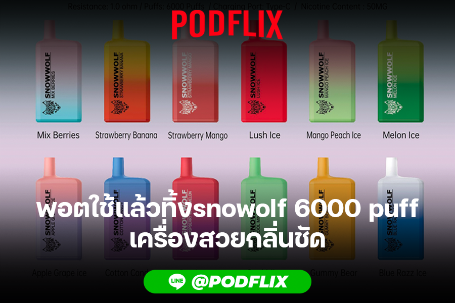 พอตใช้แล้วทิ้งsnowolf 6000 puff เครื่องสวยกลิ่นชัด